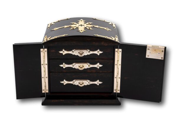 Overview of the Betjemann Coromandel Jewellery Box with the doors open