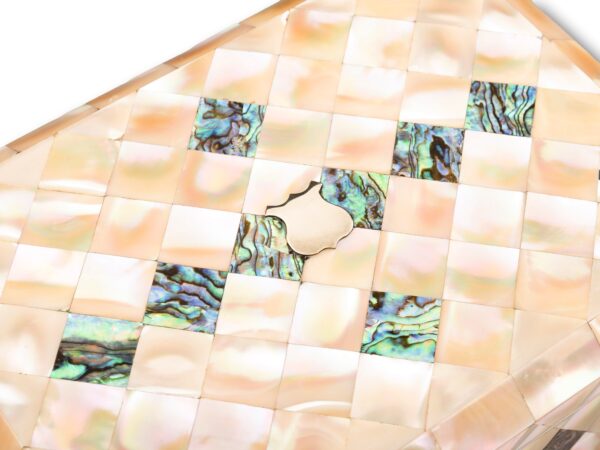 Close up of the Lid of the Mother of Pearl Jewellery Box