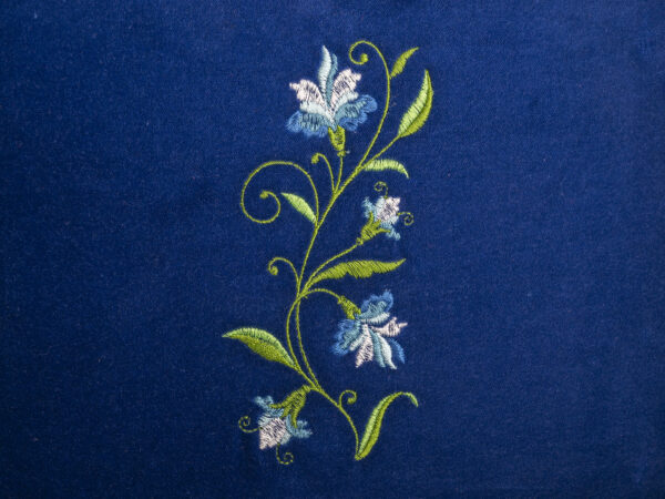 Close up of the floral embroidery