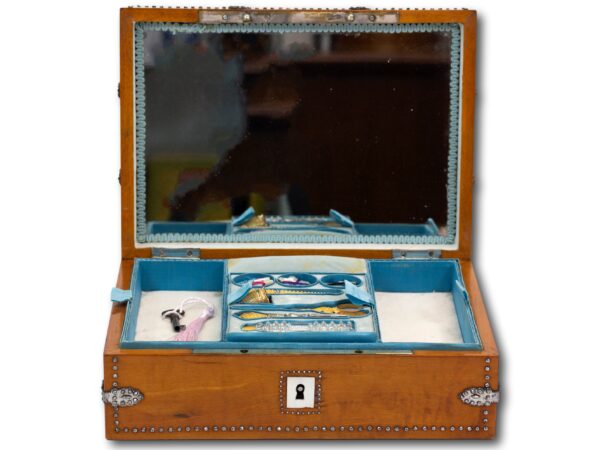 View of the Sewing Box with the lid open showing the mirror