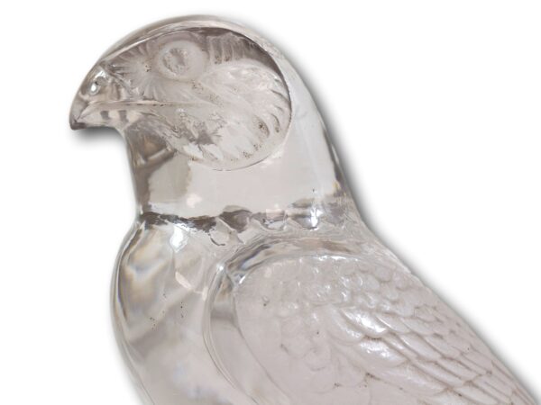 Close up of the head of the Falcon Rene Lalique car mascot