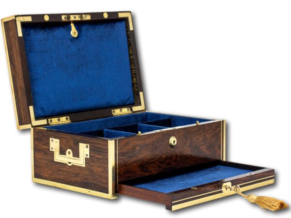 Overview with the lid up and the drawer open of the Edwards Jewellery Box