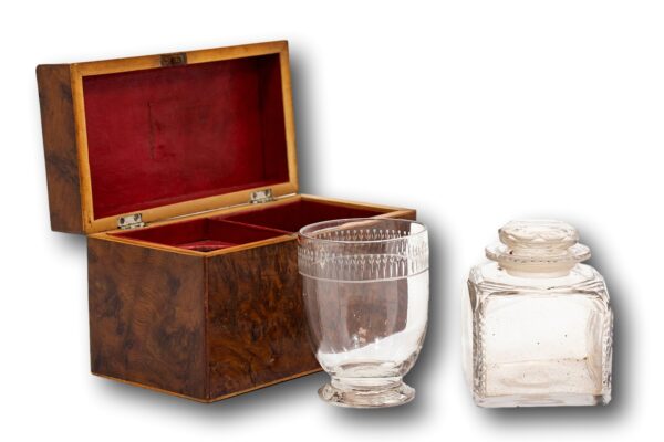 Overview of the Burr Yew Tea Chest with the contents removed