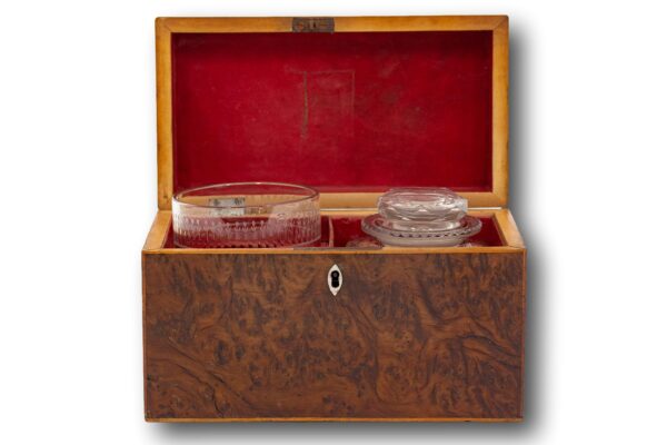 Burr Yew Tea Chest with the lid up