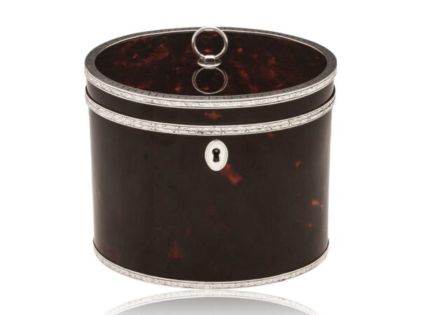 Front of the Red Tortoiseshell and Silver Tea Caddy