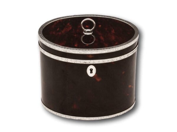 Front of the Red Tortoiseshell and Silver Tea Caddy