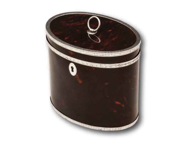 Front overview of the Red Tortoiseshell and Silver Tea Caddy