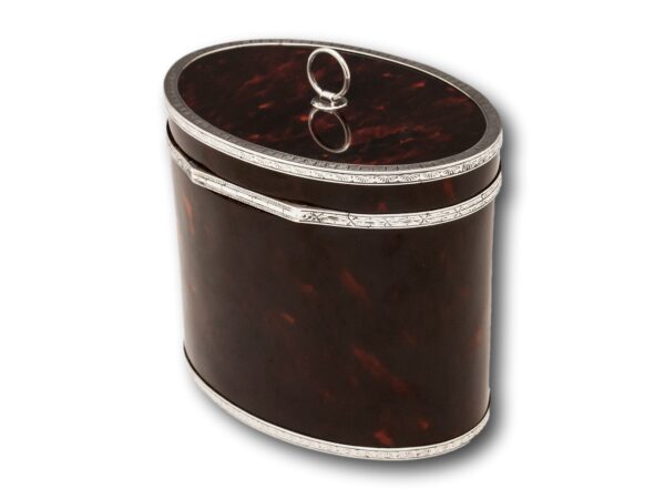 Rear overview of the Red Tortoiseshell and Silver Tea Caddy