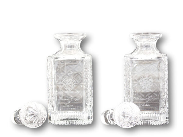 Overview of the two decanters with the stoppers removed