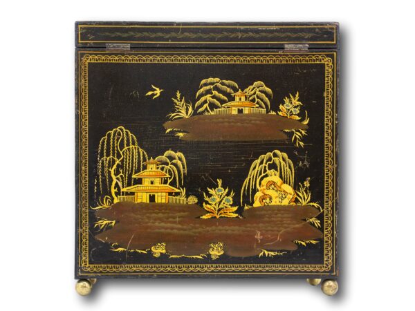 Rear of the Regency Japanned Chinoiserie Sewing Cabinet