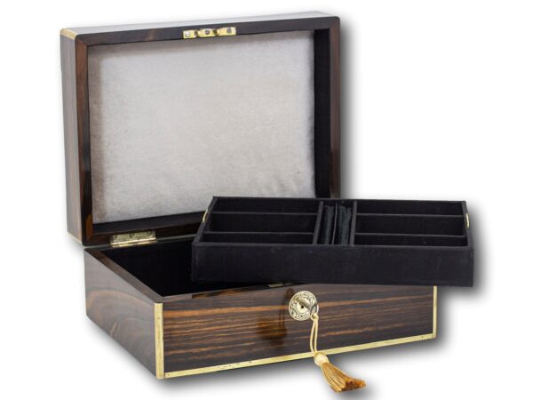 View of the Coromandel Jewellery Box with the lid open and top tray removed
