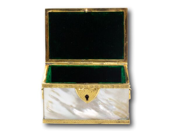 Interior of the French Empire Mother of Pearl & Ormolu Box