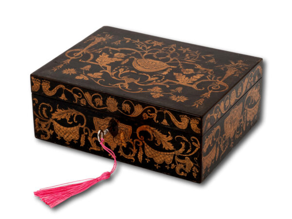Regency Penwork Box with the key inserted