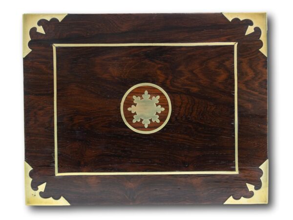 Lid of the large Rosewood Brass Bound Jewellery Box