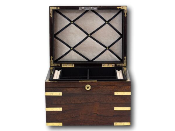 Large Rosewood Brass Bound Jewellery Box with the lid open