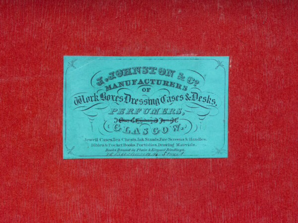 Close up of the makers label J Johnston & Co Glasgow
