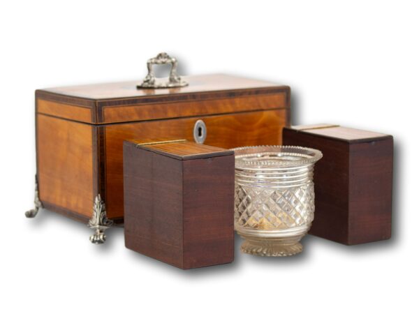 Georgian Satinwood Tea Chest with the two Tea Caddies and Sugar bowl removed