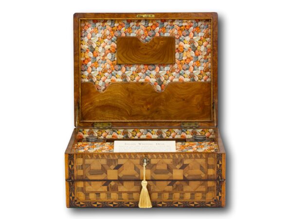 View of the writing box with the key inserted