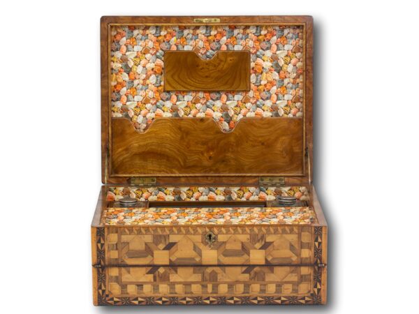 Geometric Inlaid Writing Box with the lid open