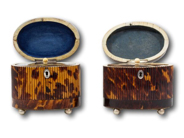 Font of the tortoiseshell tea caddy pair with the lids up