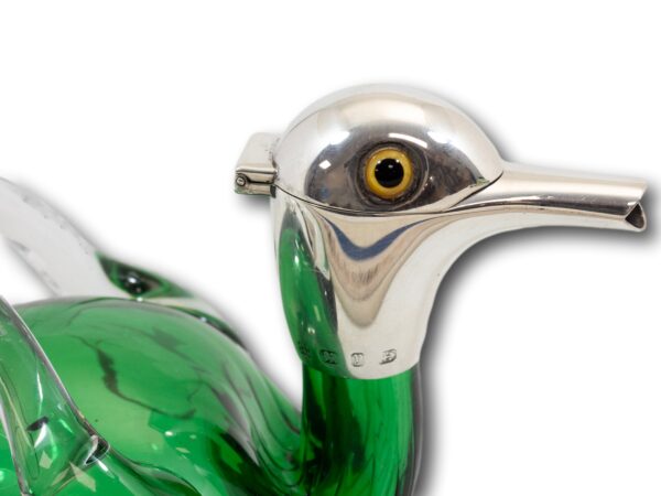 Close up of the sterling silver and glass eye