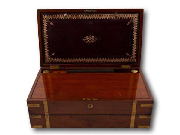 Front overview of the Mahogany Writing Box with the lid up