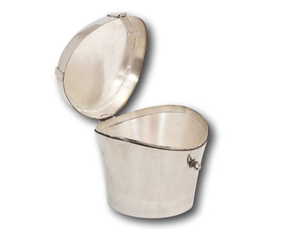 Novelty Silver Plate Hat Box Ice Bucket with the lid up