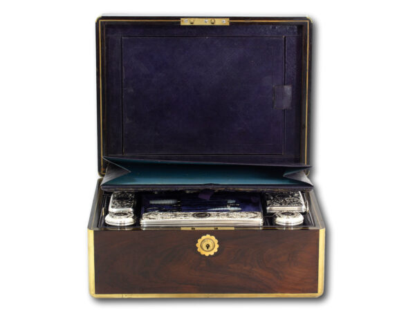 View of the Rosewood Vanity Box with the Lid open and the document storage extended