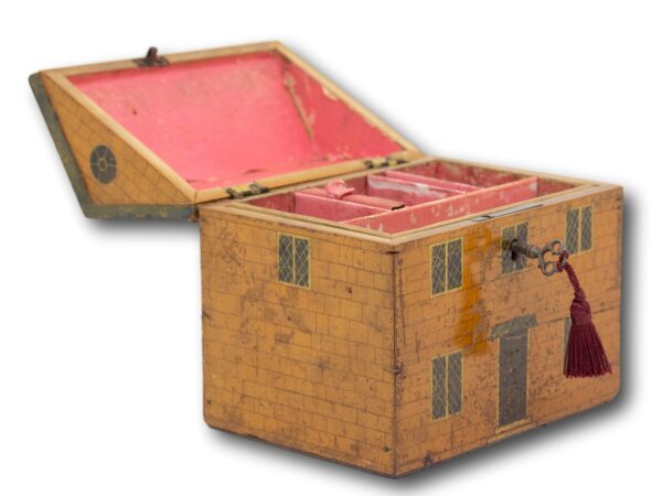 Overview of the Georgian Tunbridge Ware Cottage Sewing Box with the lid open