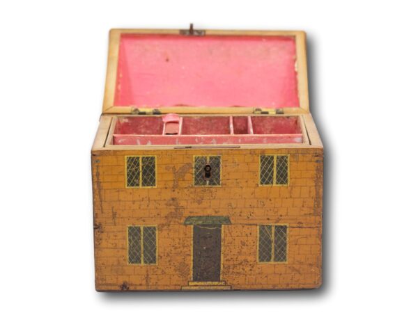 Overview of the Georgian Tunbridge Ware Cottage Sewing Box with the lid open