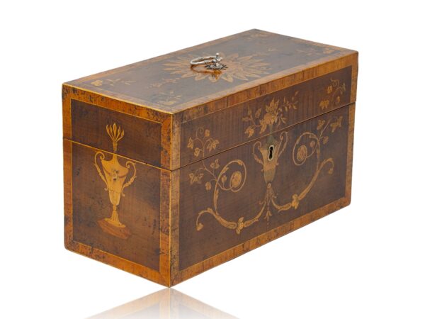 Front overview of the George II Harewood Inlaid Tea Chest