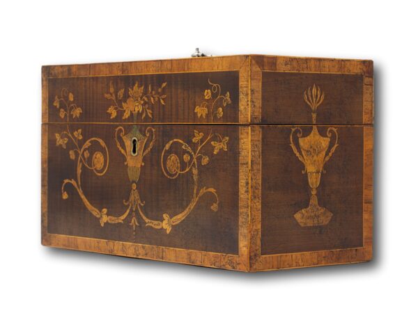 Front overview of the George II Harewood Inlaid Tea Chest