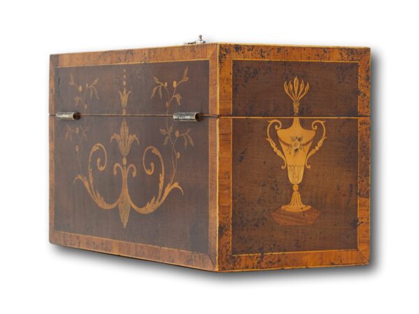 Rear overview of the George II Harewood Inlaid Tea Chest