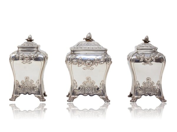 Overview of the two caddies and single sugar caddy by Pierre Gillois
