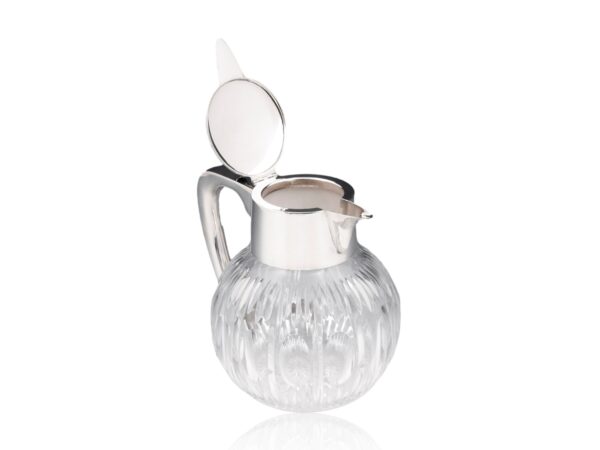 Overview of the German Silver & Crystal Pitcher Carafe with the lid open
