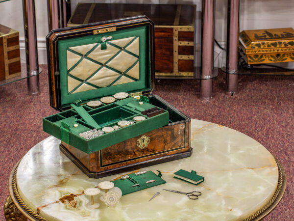 Hausburg Sewing Box in a decorative collectors setting to see the scale