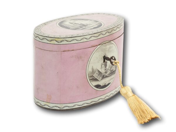 Overview of the Georgian Pink Spa Tea Caddy with the key fitted