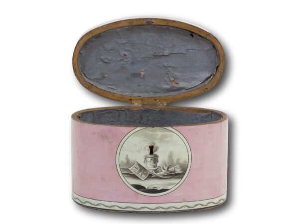 Overview of the Georgian Pink Spa Tea Caddy with the lid up
