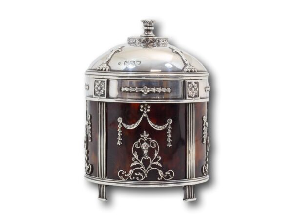 Front of the Edwardian silver & tortoiseshell tea caddy