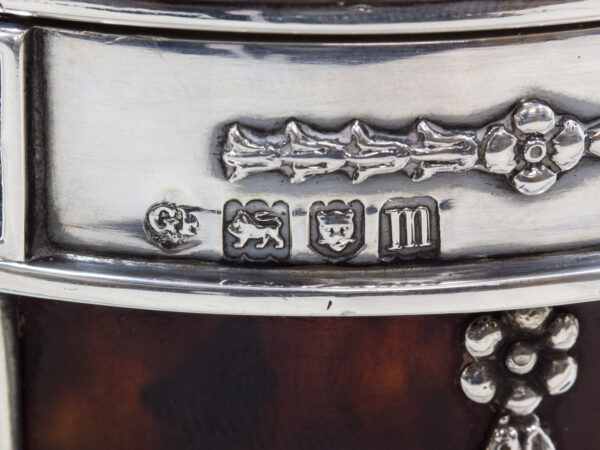 Close up of the sterling silver george fox hallmarks