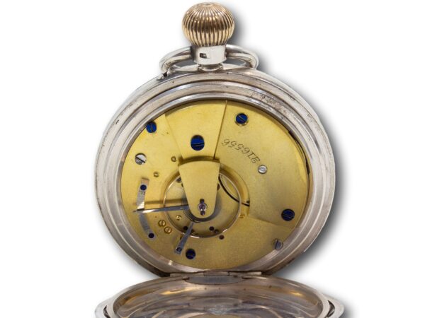 Overview of the removable sterling silver pocket watch movement