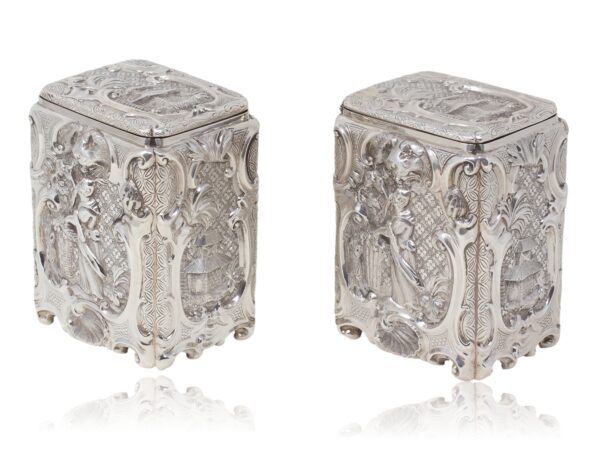 Overview of the Victorian Sterling silver tea caddies by Joseph Angell I & Joseph Angell II.