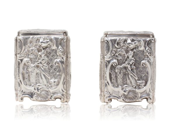 Side of the Victorian Sterling silver tea caddies by Joseph Angell I & Joseph Angell II.