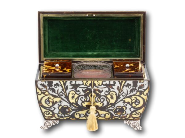 Overview of the Regency Tortoiseshell Tea Chest with the lid up