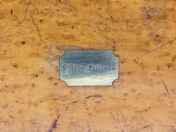 Close up of the initial plaque on the lid
