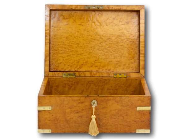Overview of the Birdseye Maple Jewellery Box with the lid up