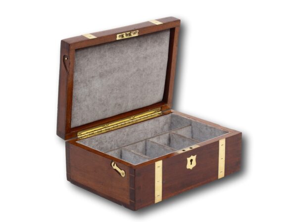 Overview of the Antique Brass Bound Jewellery Box with the lid up