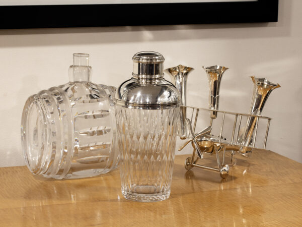 Overview of the Silver & Glass cocktail shaker in a decorative collectors setting