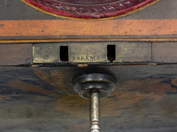 Close up of the early J Bramah lock plate