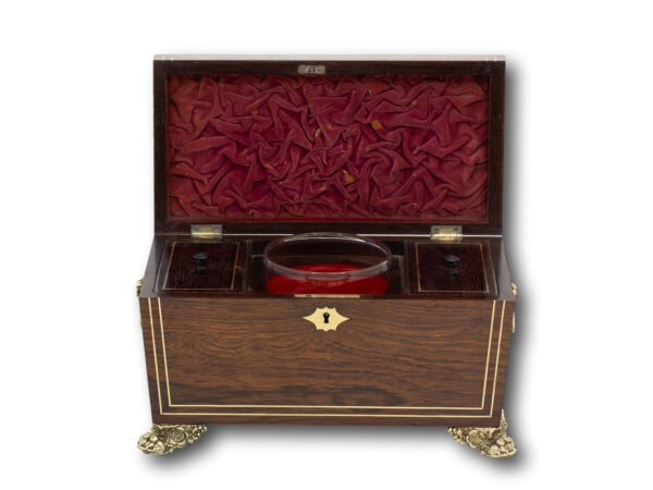 Front of the Rosewood Tea Caddy with the lid up